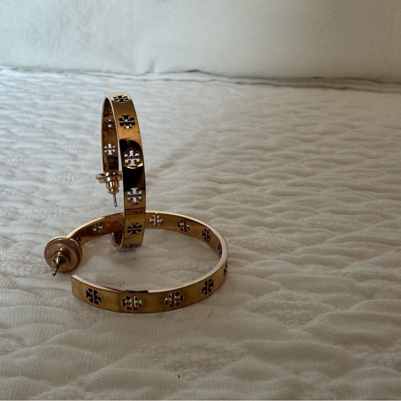 Tory Burch Gold Logo Hoop Earrings - Picture 3 of 3